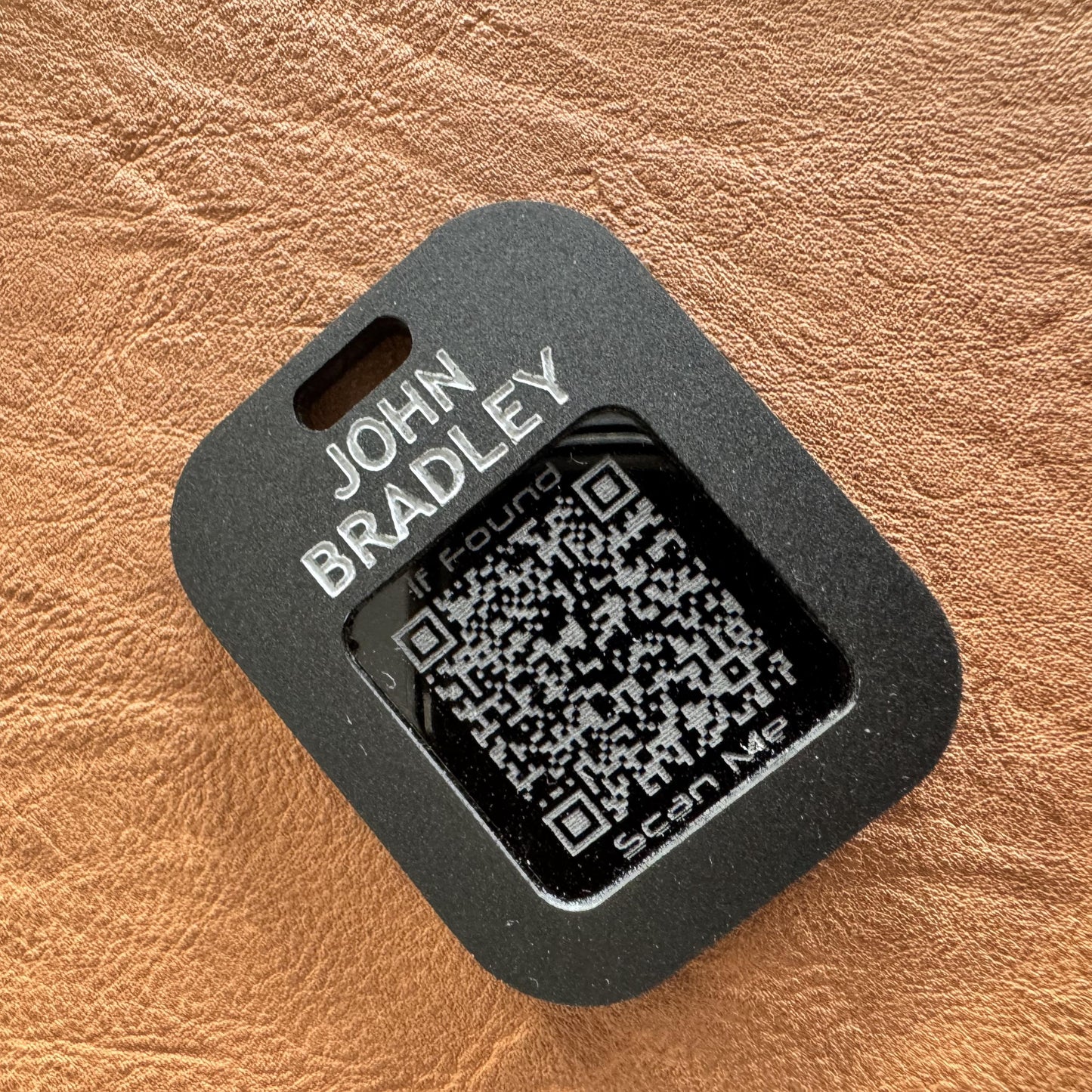 Luggage Tag | QR Code | Custom | 6mm in Matt Black with Grey Text