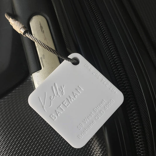 Custom Luggage Tag | Discrete |  6mm in White | Personalized Luggage Tags | Wedding Placement Tags | Corporate Gift | Christmas Gift