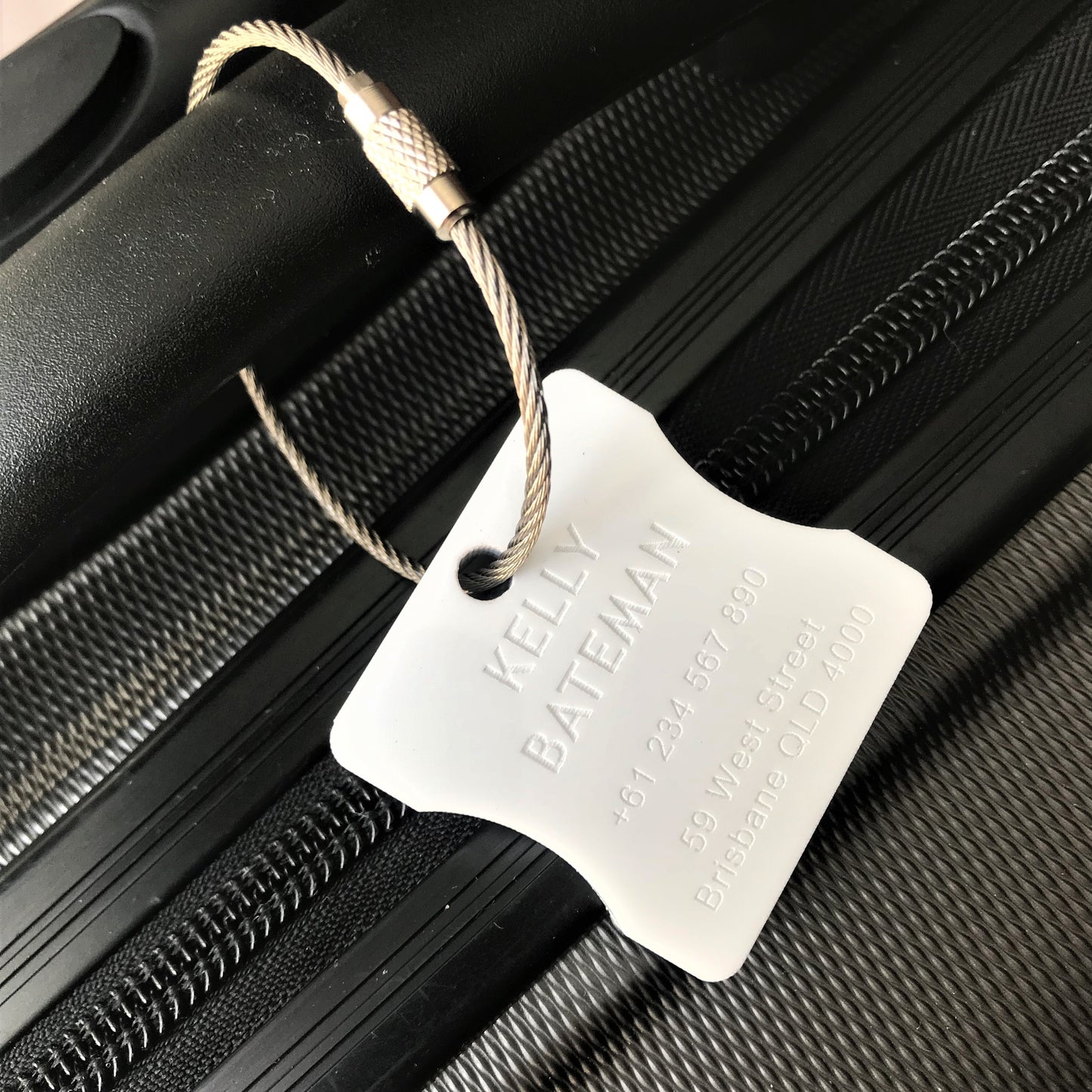 Custom Luggage Tag | Discrete |  6mm in White | Personalized Luggage Tags | Wedding Placement Tags | Corporate Gift | Christmas Gift