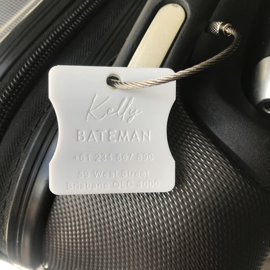 Custom Luggage Tag | Discrete |  6mm in White | Personalized Luggage Tags | Wedding Placement Tags | Corporate Gift | Christmas Gift