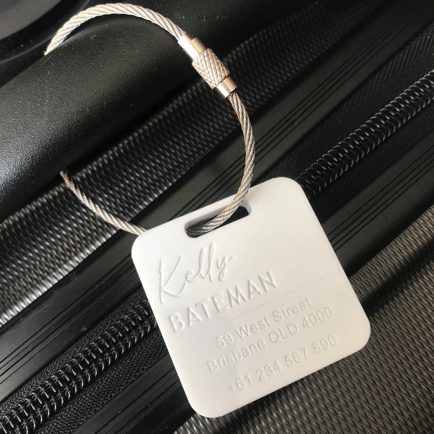 Custom Luggage Tag | Discrete |  6mm in White | Personalized Luggage Tags | Wedding Placement Tags | Corporate Gift | Christmas Gift